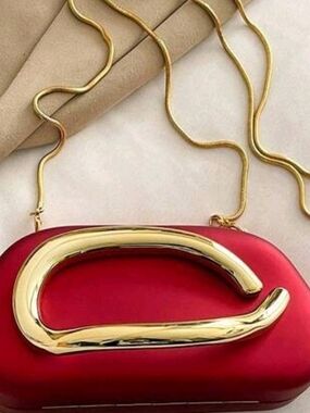 SHEIN Red Clutch with Gold Sculptural Accent